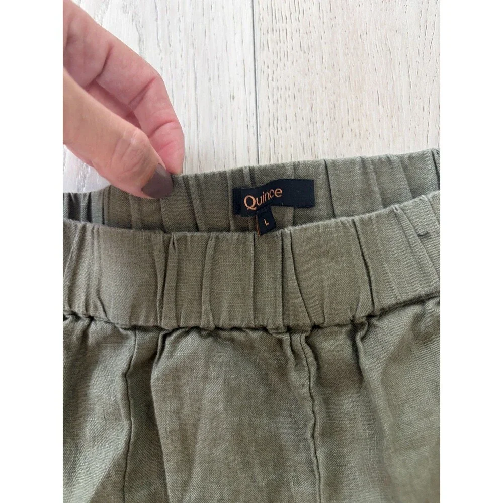 Quince European Linen Pants Large Wide Leg Elastic Waist Bayberry Olive